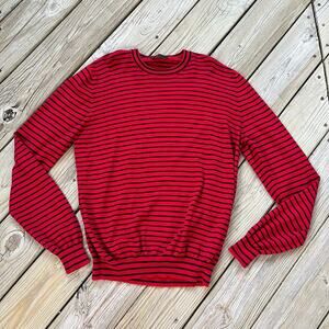 Prada Men's Red And Black Striped 100% Cotton Pullover Sweater Size 52 (U.S. L)